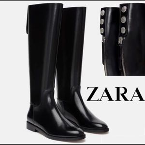Zara Faux Patent Knee High Boots
